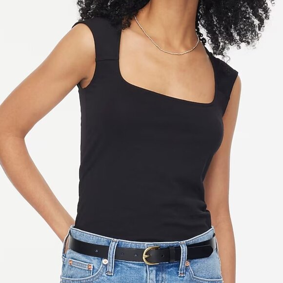 J. Crew Cap-sleeve stretch cotton-blend squareneck tank top Size Small - Picture 1 of 10